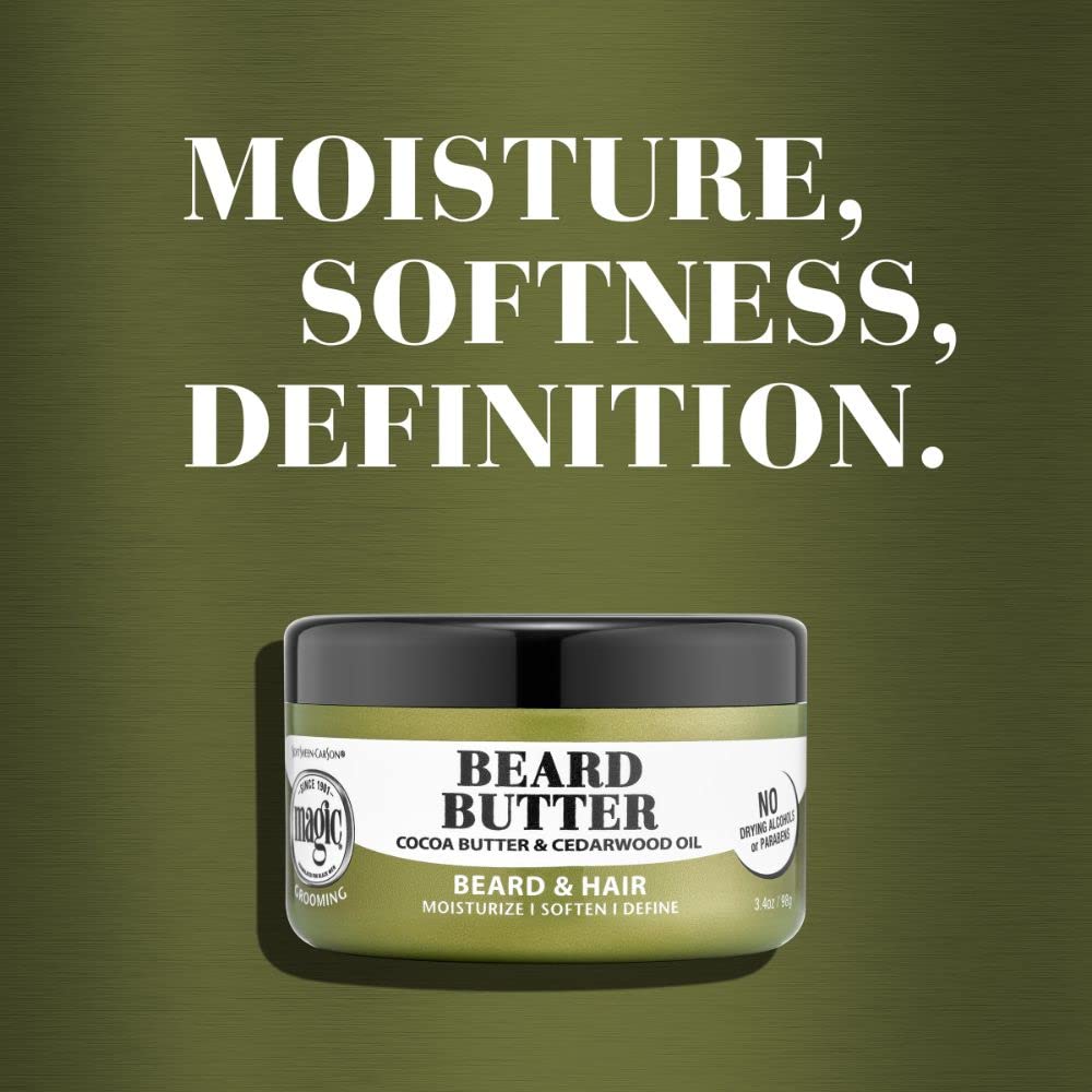 SoftSheen Magic beard butter creamy texture close up emphasizes finish.