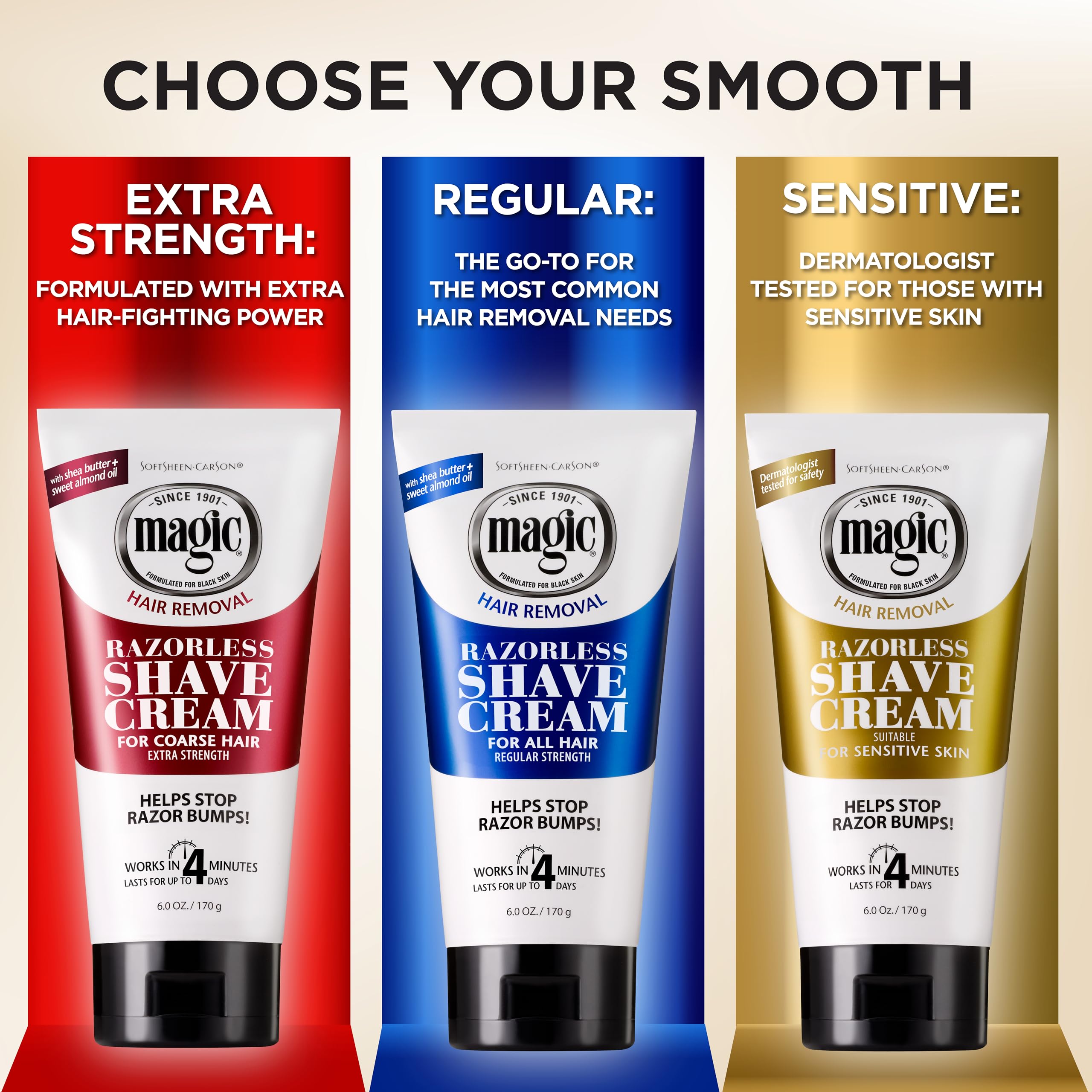SoftSheen-Carson Magic Razorless application on leg shows smooth skin potential.