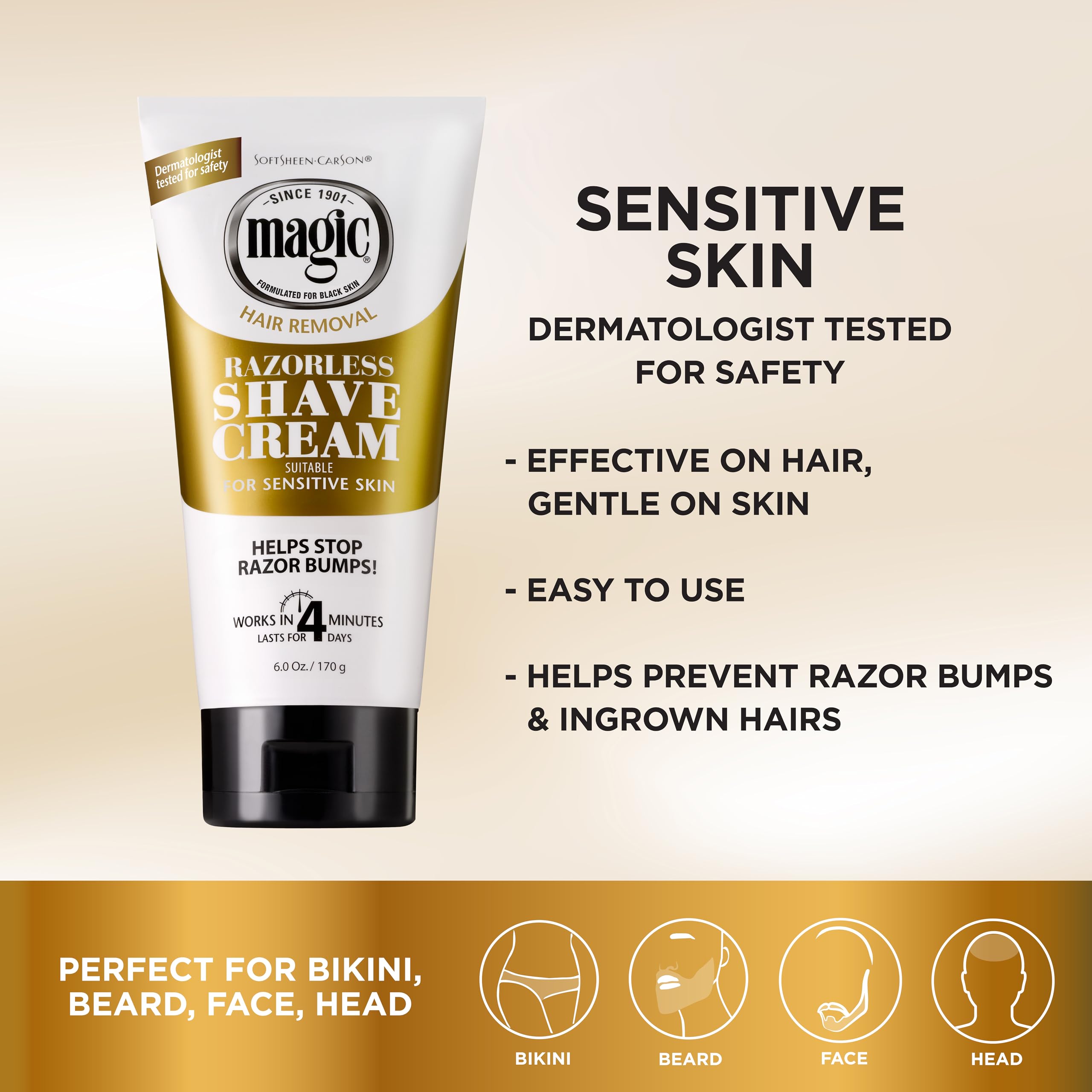 SoftSheen Magic Razorless cream application on skin shows easy use