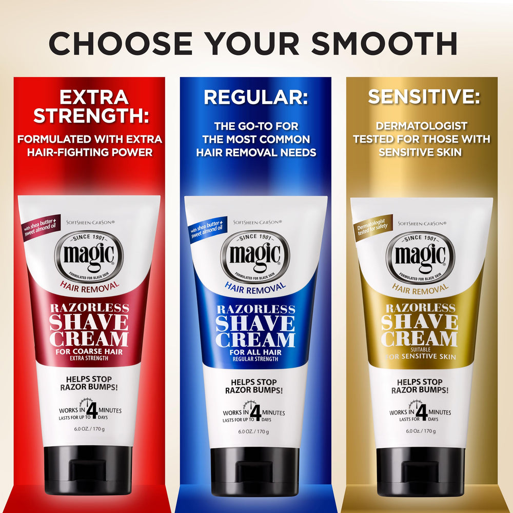 SoftSheen Magic Razorless Cream shown during grooming session.