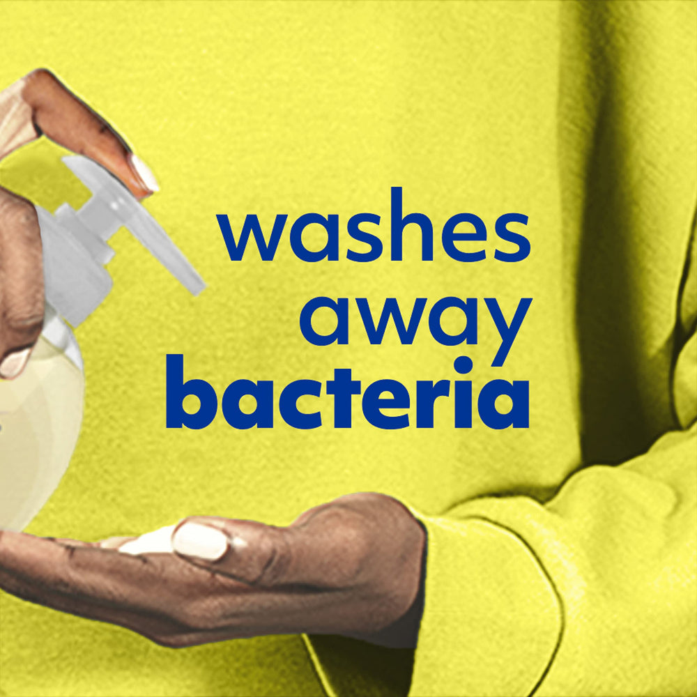 Softsoap botella reciclable, símbolo de sostenibilidad en la etiqueta.