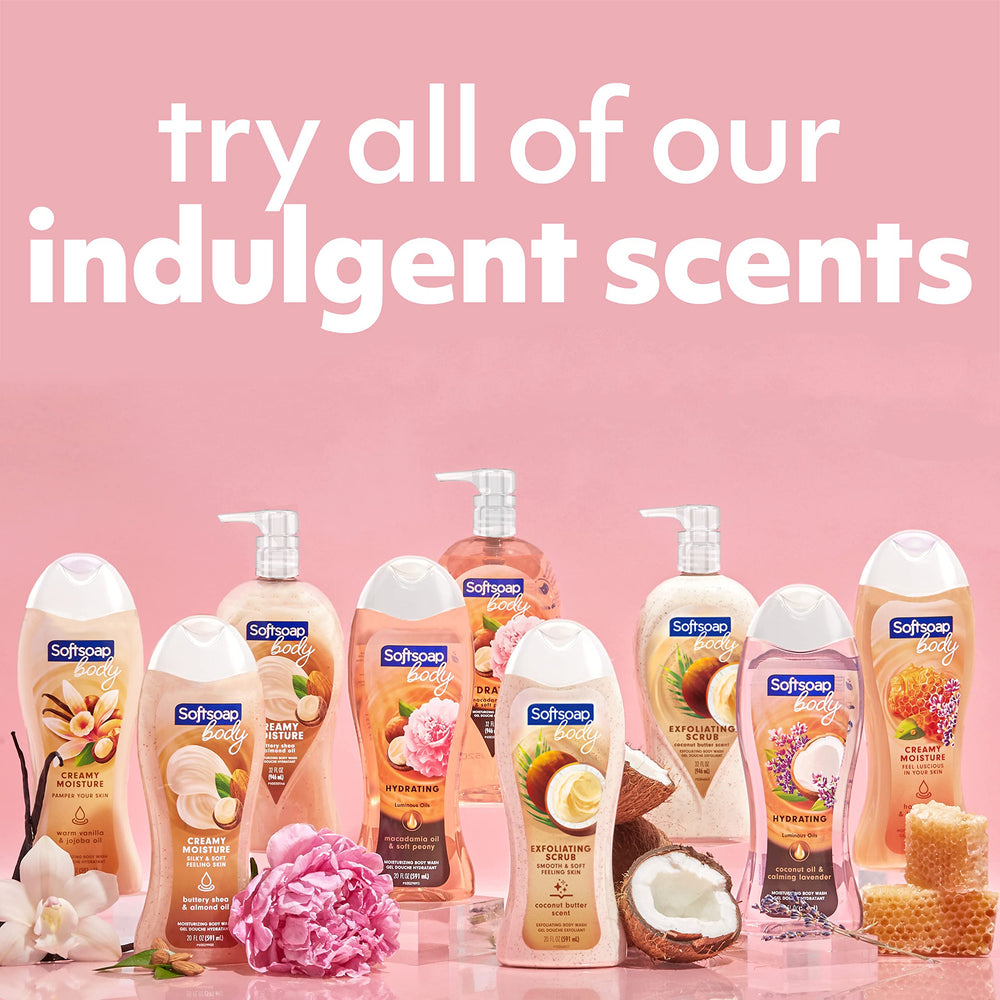 Softsoap coconut butter scent bottle with tropical mood at bath time.