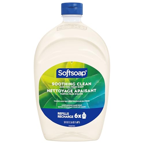 Softsoap refill bottle pouring action for quick handwashing.