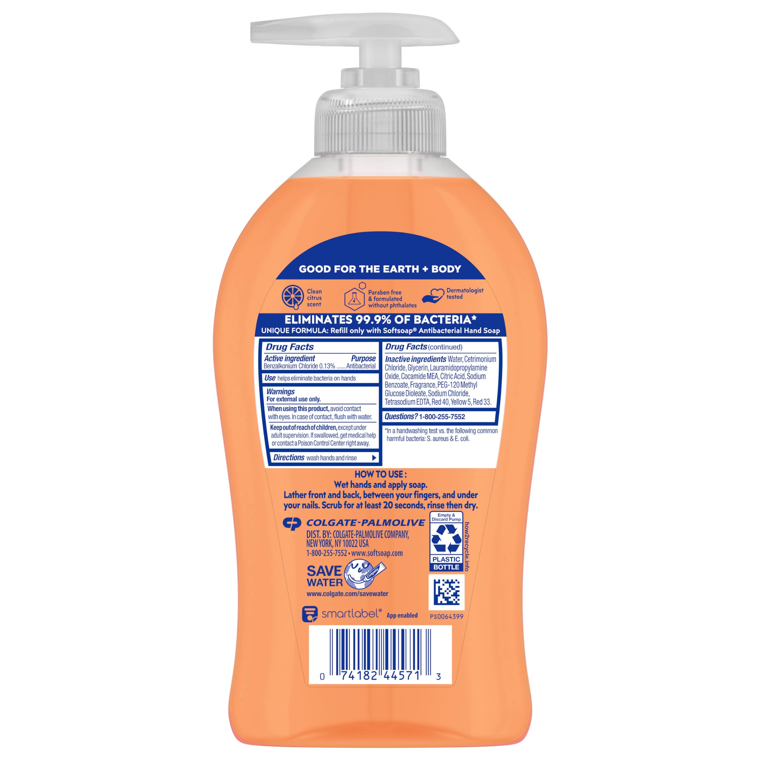 Softsoap jabón antibacterial líquido, uso diario recomendado con agua y frotado breve