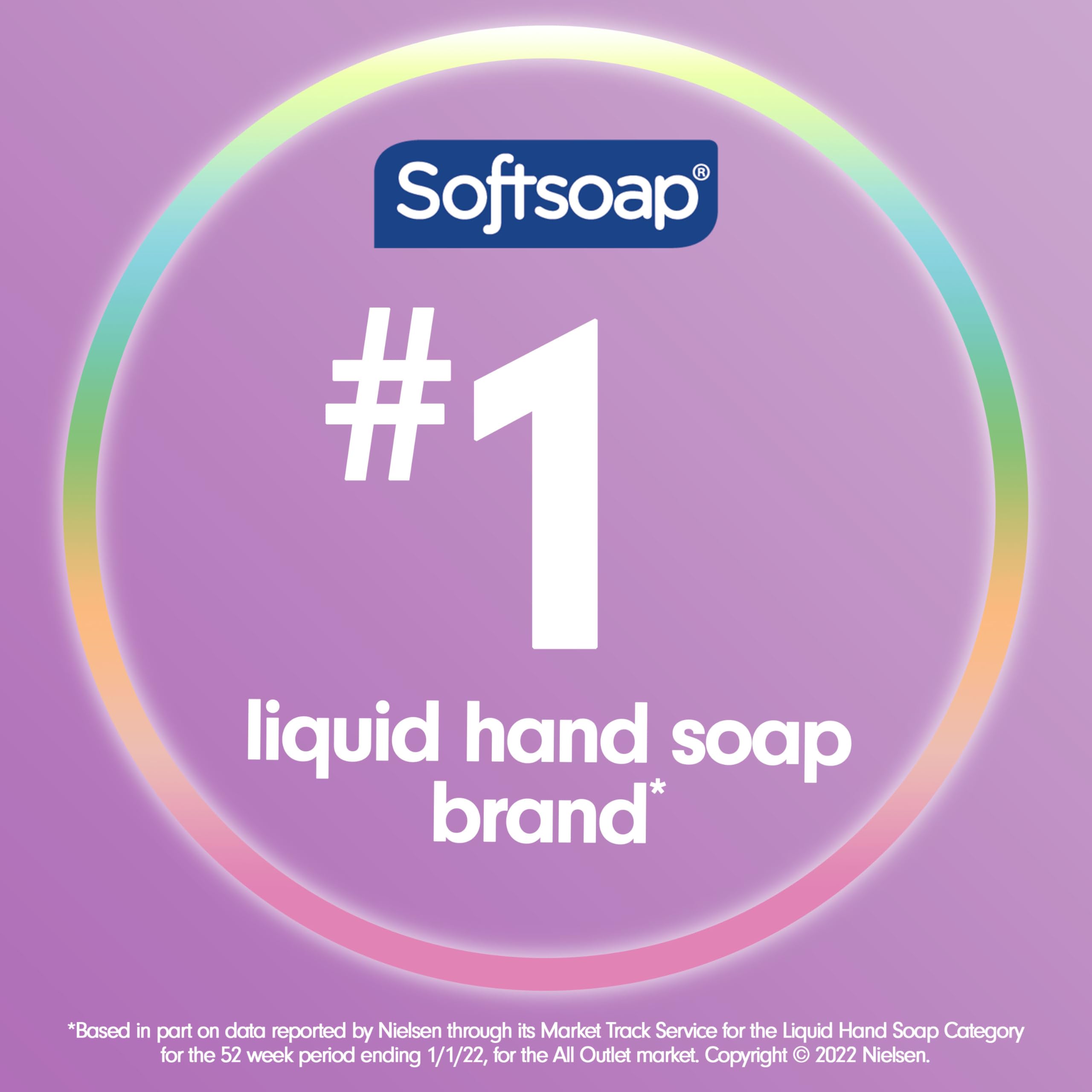 Etiqueta de Softsoap Lavanda y Karité con aroma relajante en primer plano.