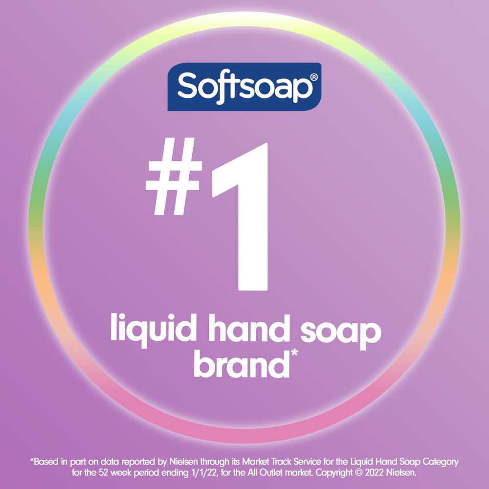 Etiqueta de Softsoap Lavanda y Karité con aroma relajante en primer plano.