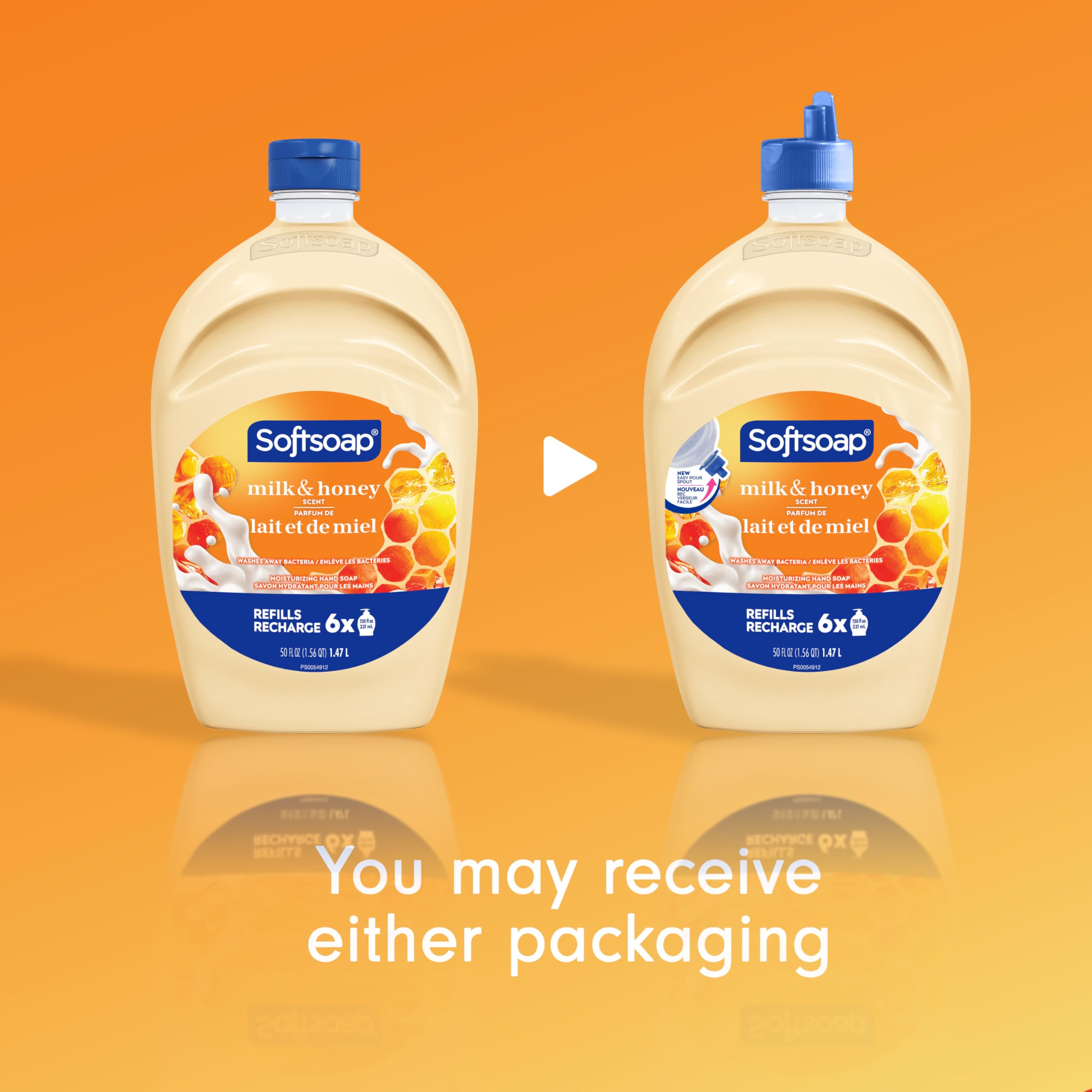 Close-up of Softsoap Milk & Honey label showing fragrance details.
