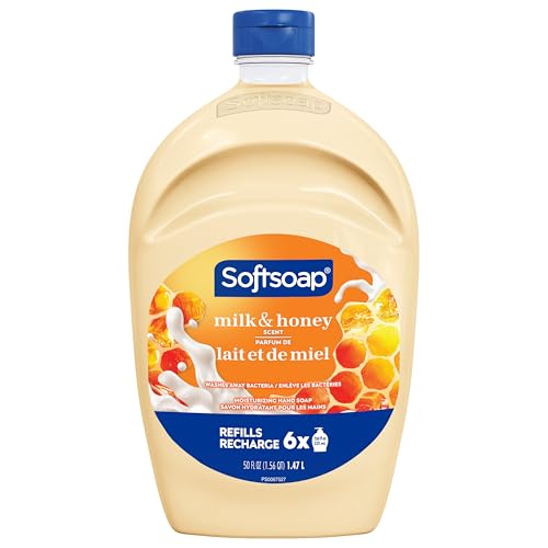 Softsoap Milk & Honey refill bottle back label shows ingredients and usage details