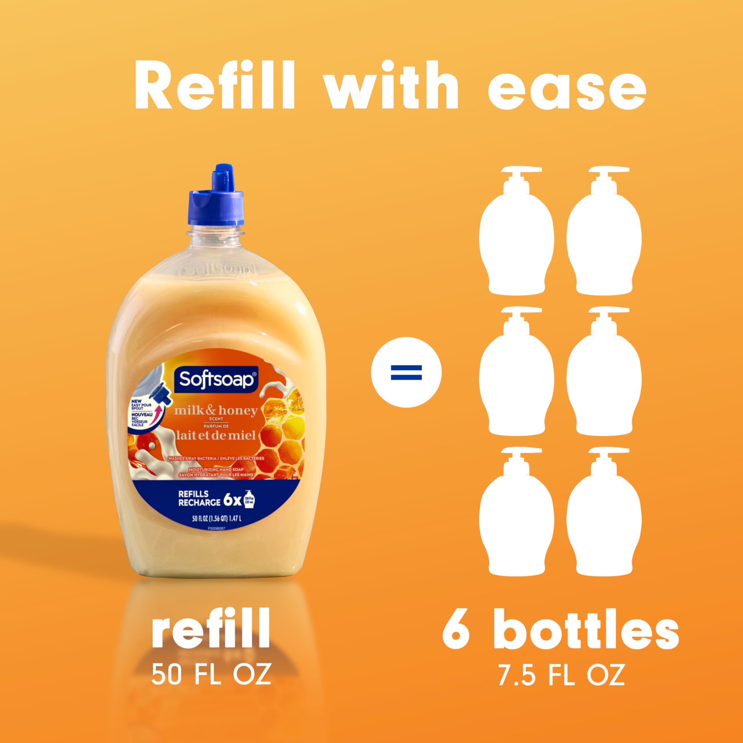 Softsoap Milk & Honey refill bottle in hand demonstrates portability for travel and home use