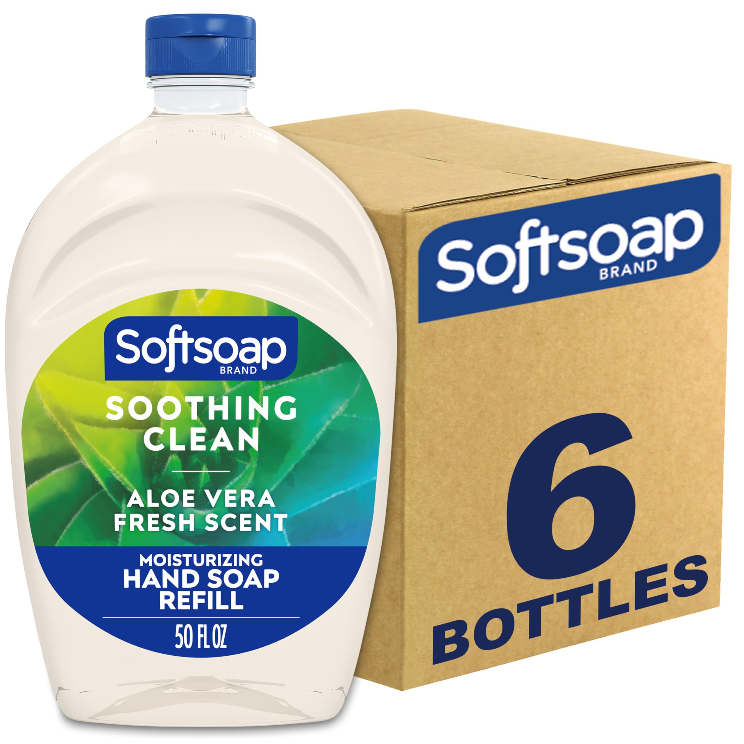 Softsoap soothing aloe bottle refill showing a large moisturizing refill for soft hands.