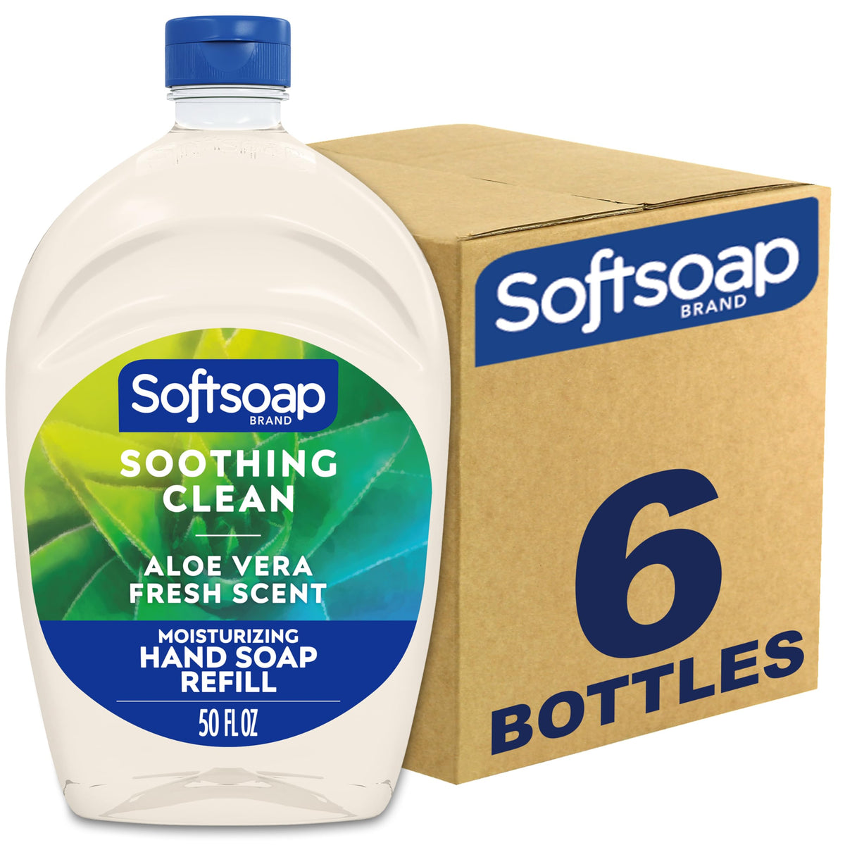 Softsoap soothing aloe bottle refill showing a large moisturizing refill for soft hands.
