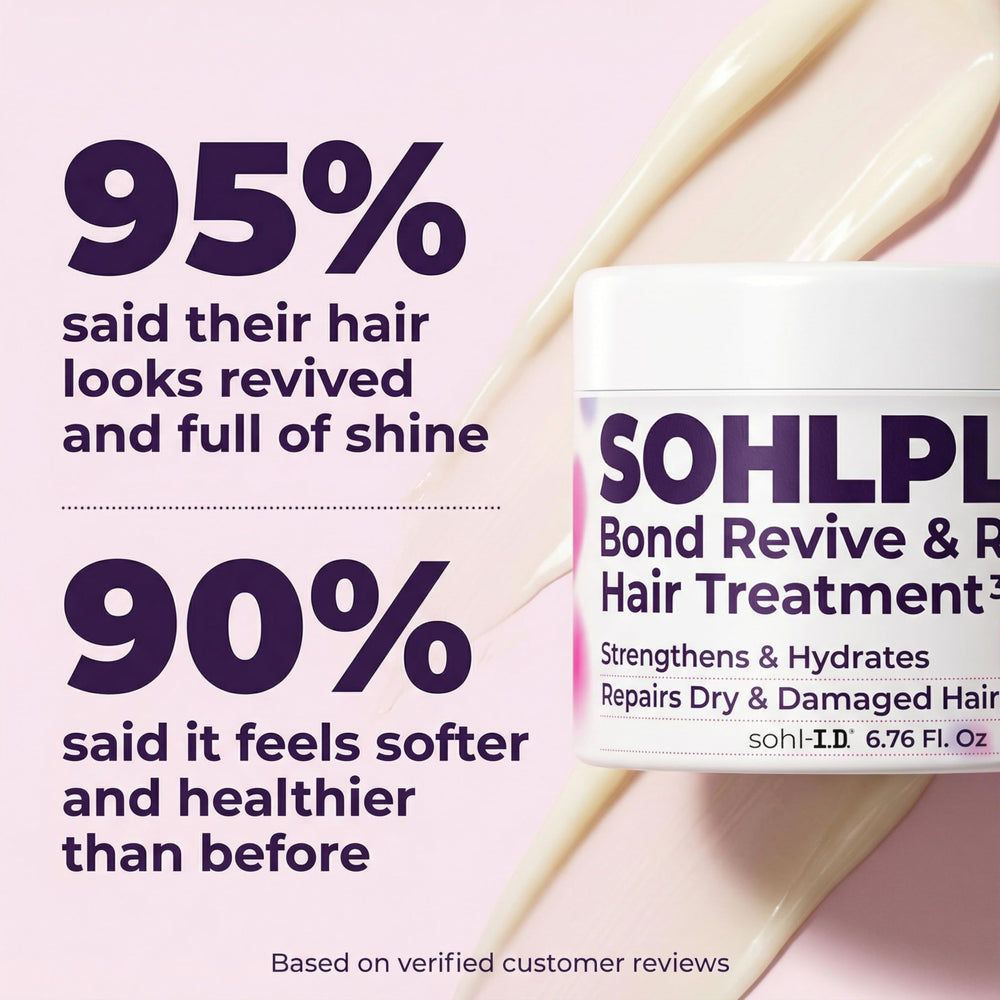 sohl-I.D. Hair Mask before-after showing reduced frizz and improved manageability.