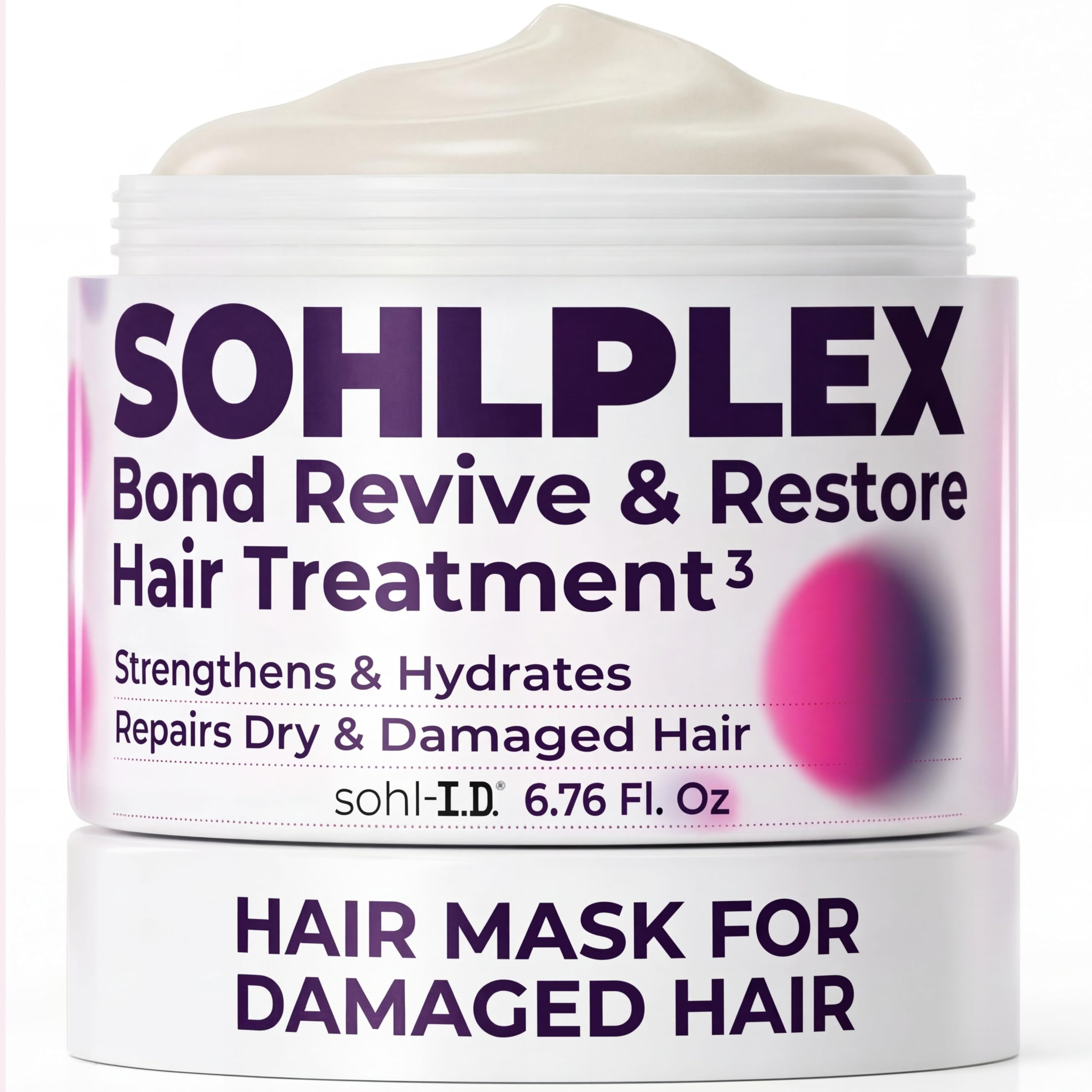sohl-I.D. Hair Mask bottle close-up, rich conditioning for dry, damaged hair.