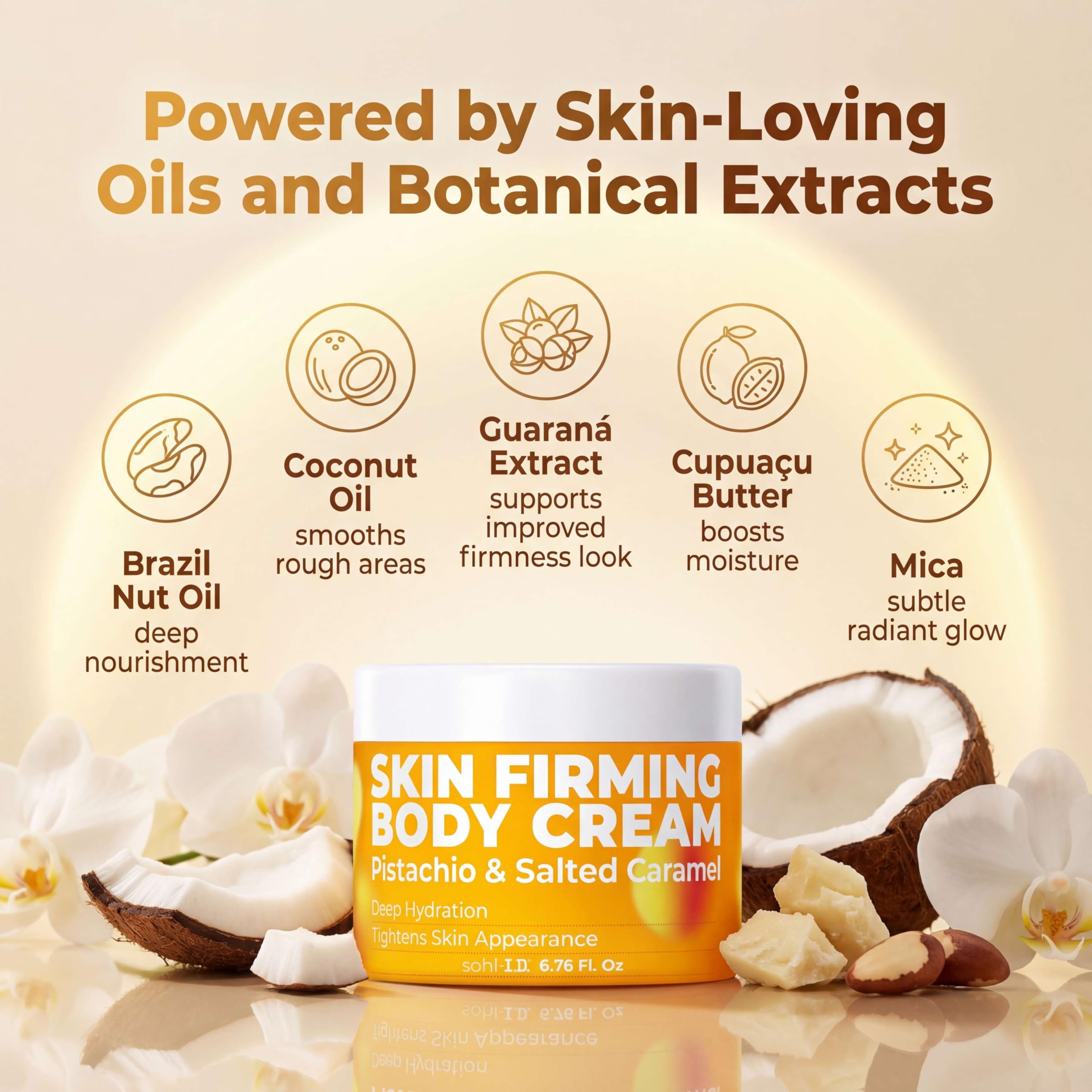 sohl-id skin firming product with pistachio salted caramel scent for daily ritual