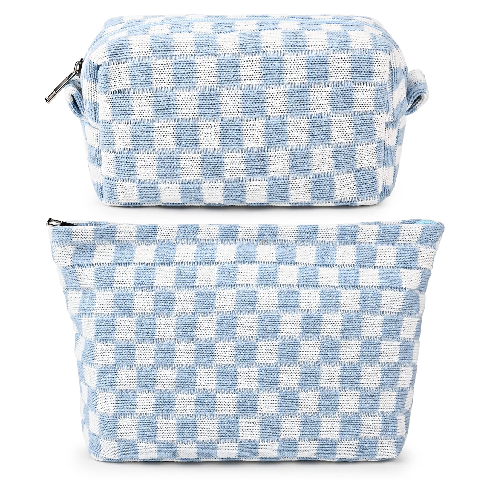 SOIDRAM blue checkered makeup bag two-pack for chic travel organization
