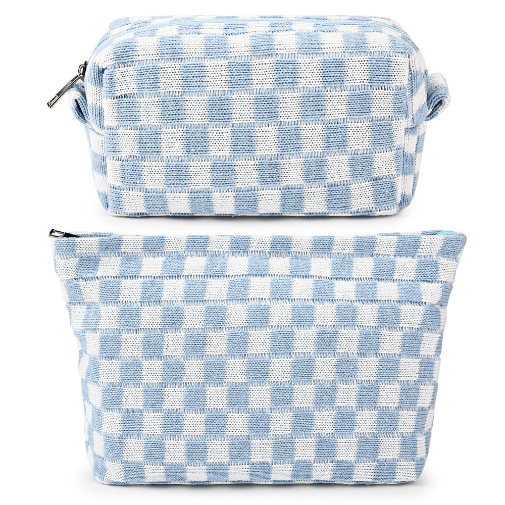 SOIDRAM blue checkered makeup bag two-pack for chic travel organization