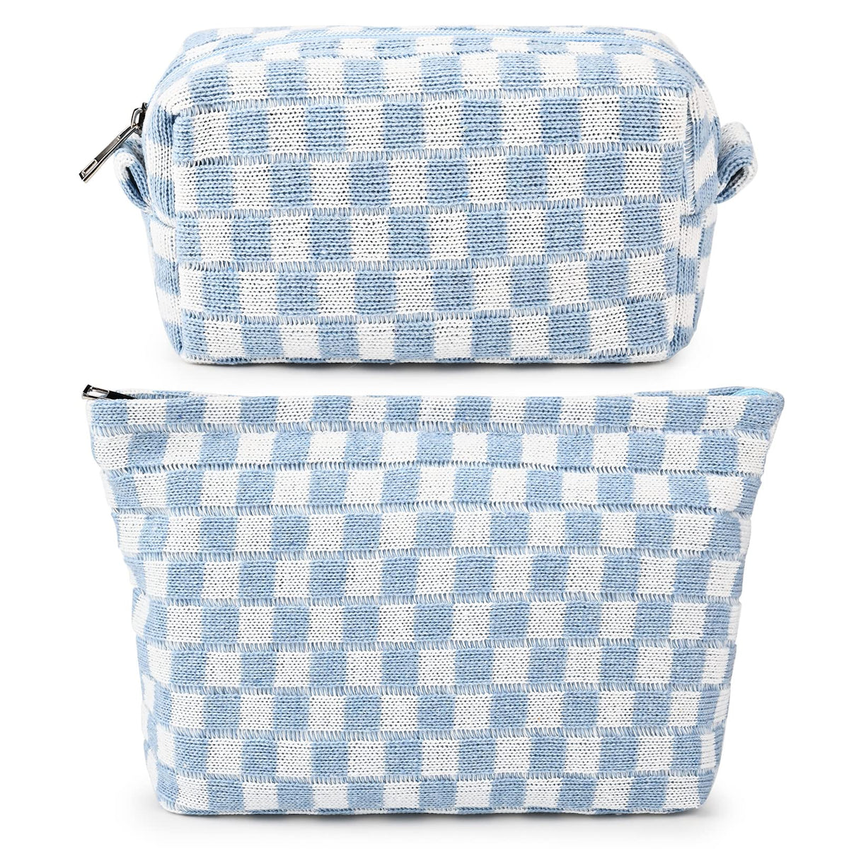 SOIDRAM blue checkered makeup bag two-pack for chic travel organization