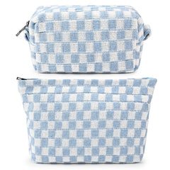 SOIDRAM blue checkered makeup bag two-pack for chic travel organization