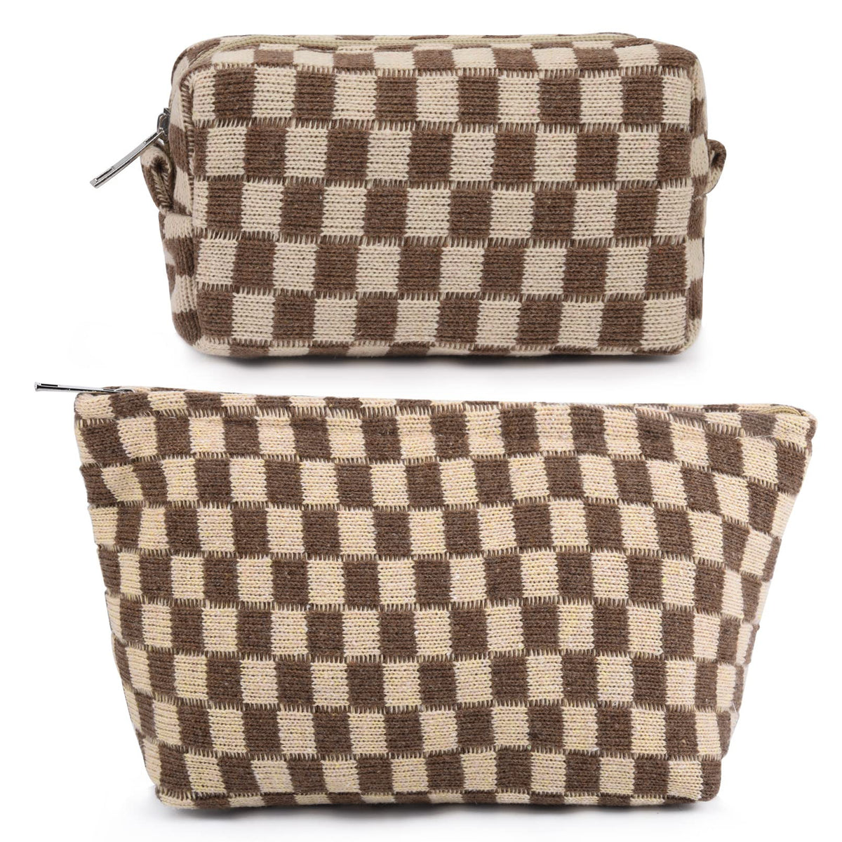 SOIDRAM checkered makeup bag with large capacity keeps cosmetics organized on the go.
