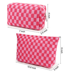 SOIDRAM pink checkered makeup bag with zipper for quick access