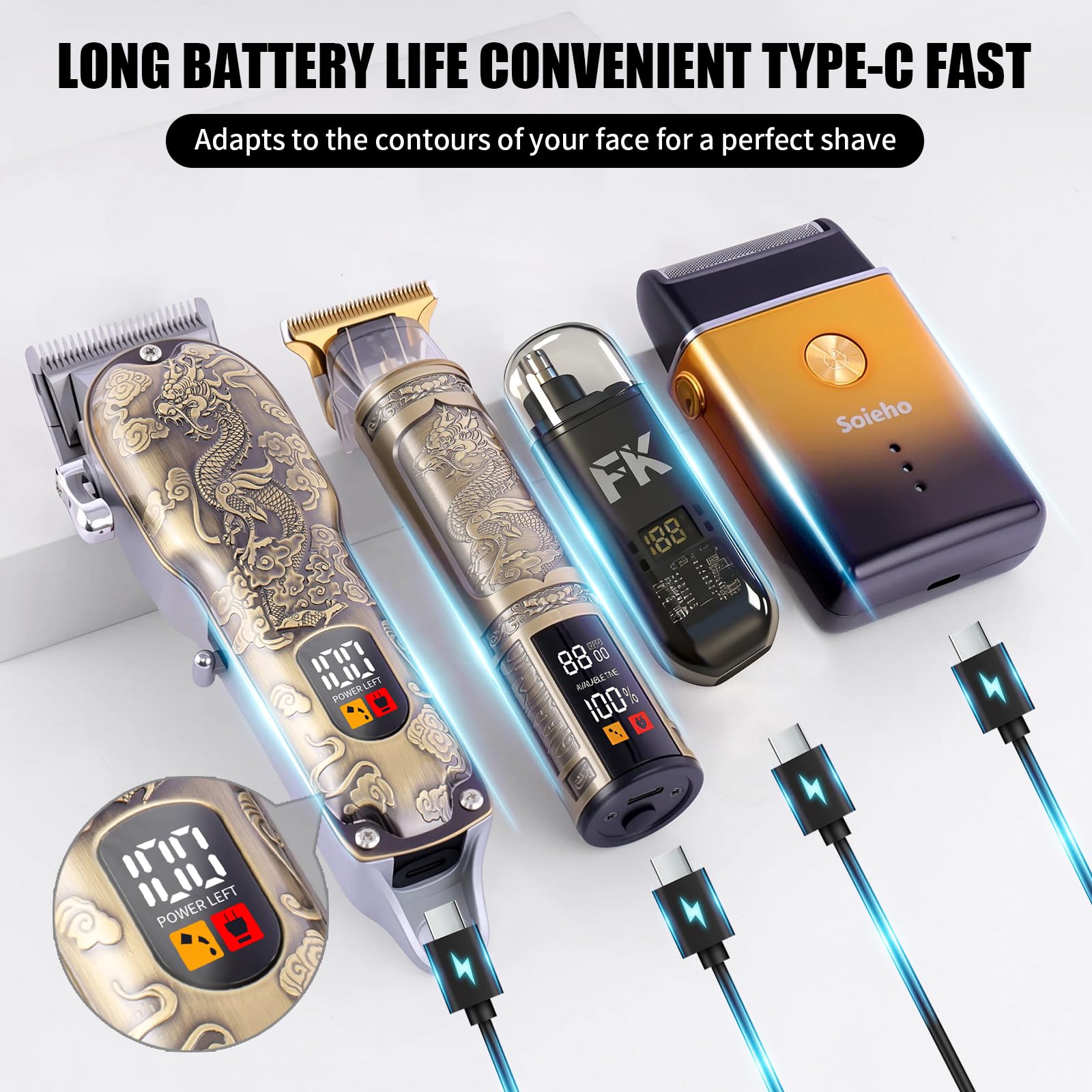 Soieho hair clipper with four combs enabling versatile styles