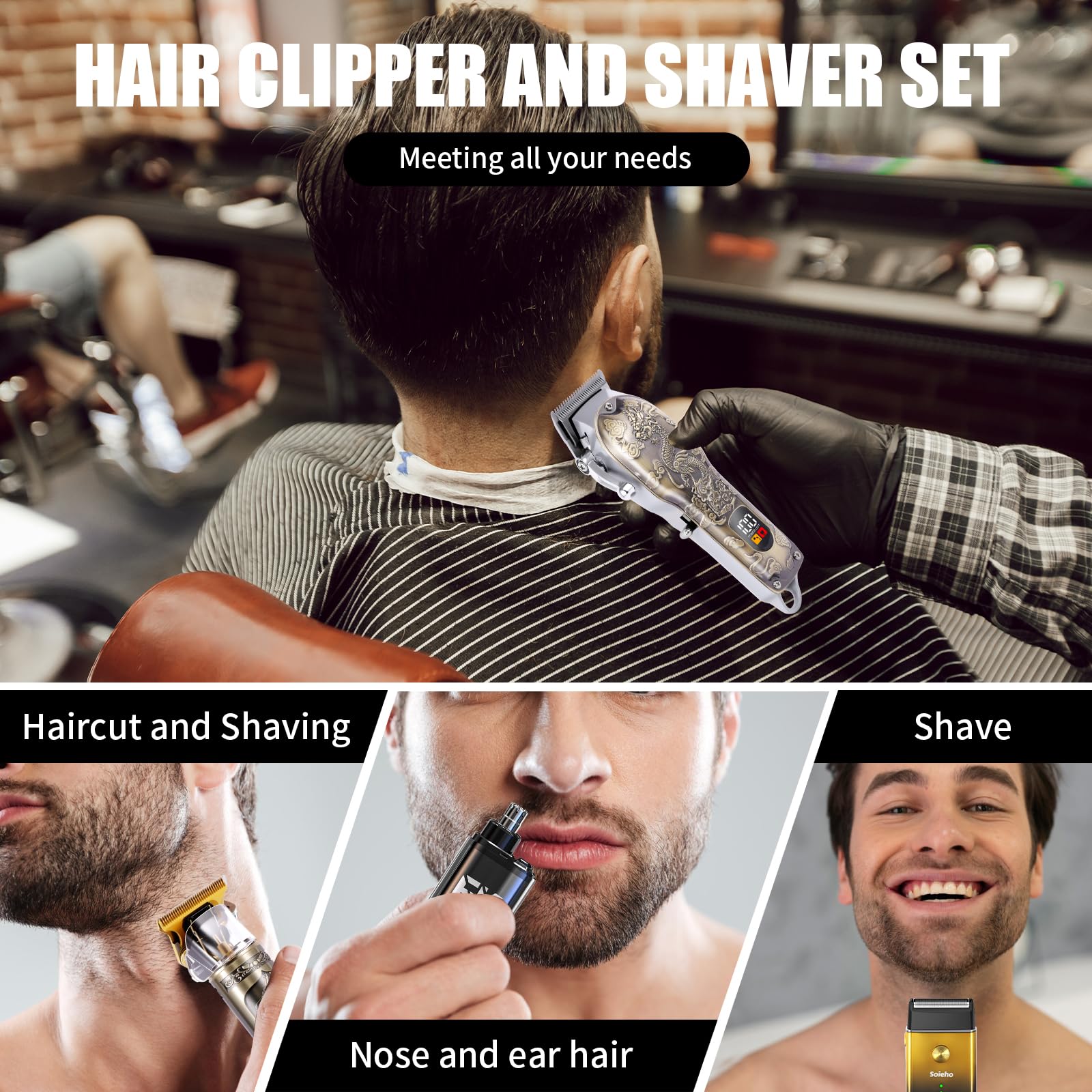 Soieho T-trimmer with six combs for precise beard shaping