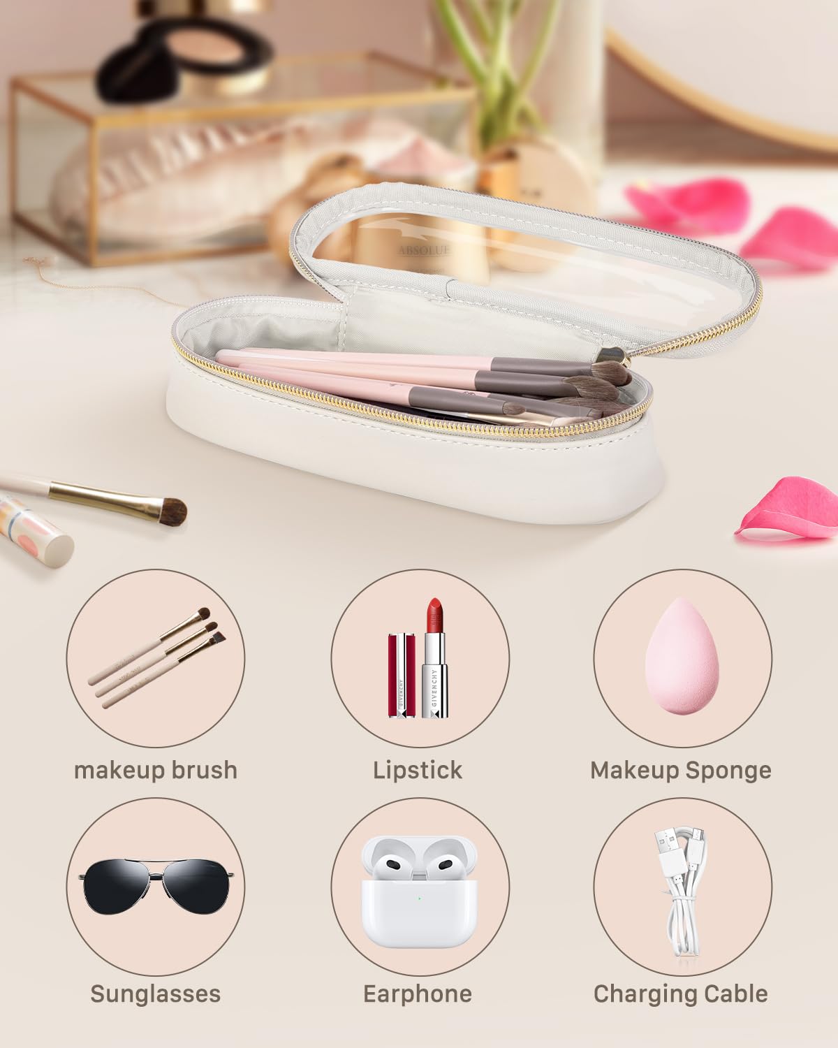 Soimeat leather makeup brush toiletry bag showing durable anti-scratch exterior and organized brushes.