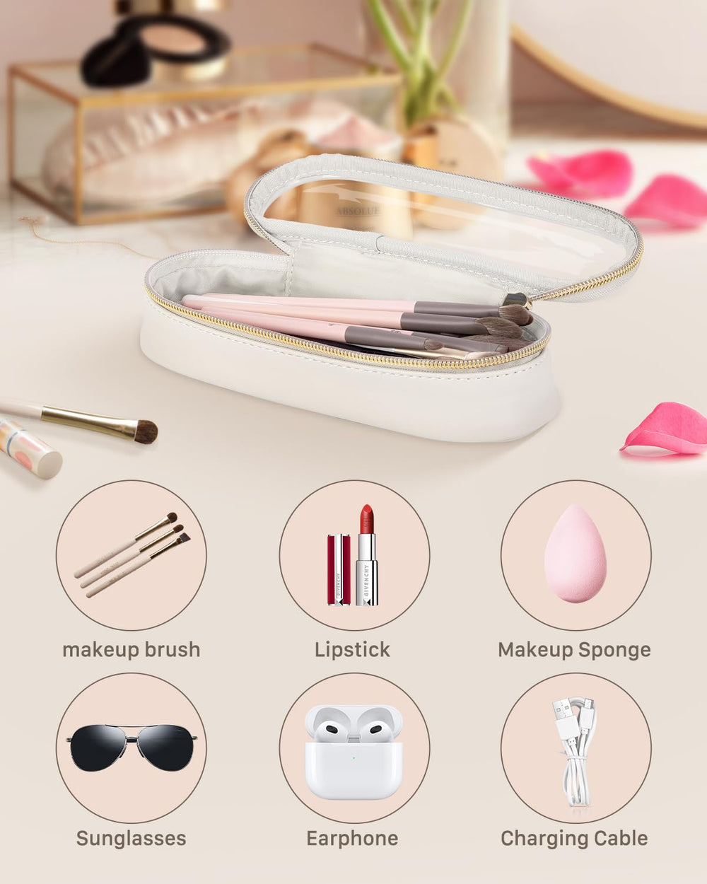 Soimeat leather makeup brush toiletry bag showing durable anti-scratch exterior and organized brushes.