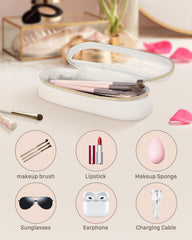 Soimeat leather makeup brush toiletry bag showing durable anti-scratch exterior and organized brushes.