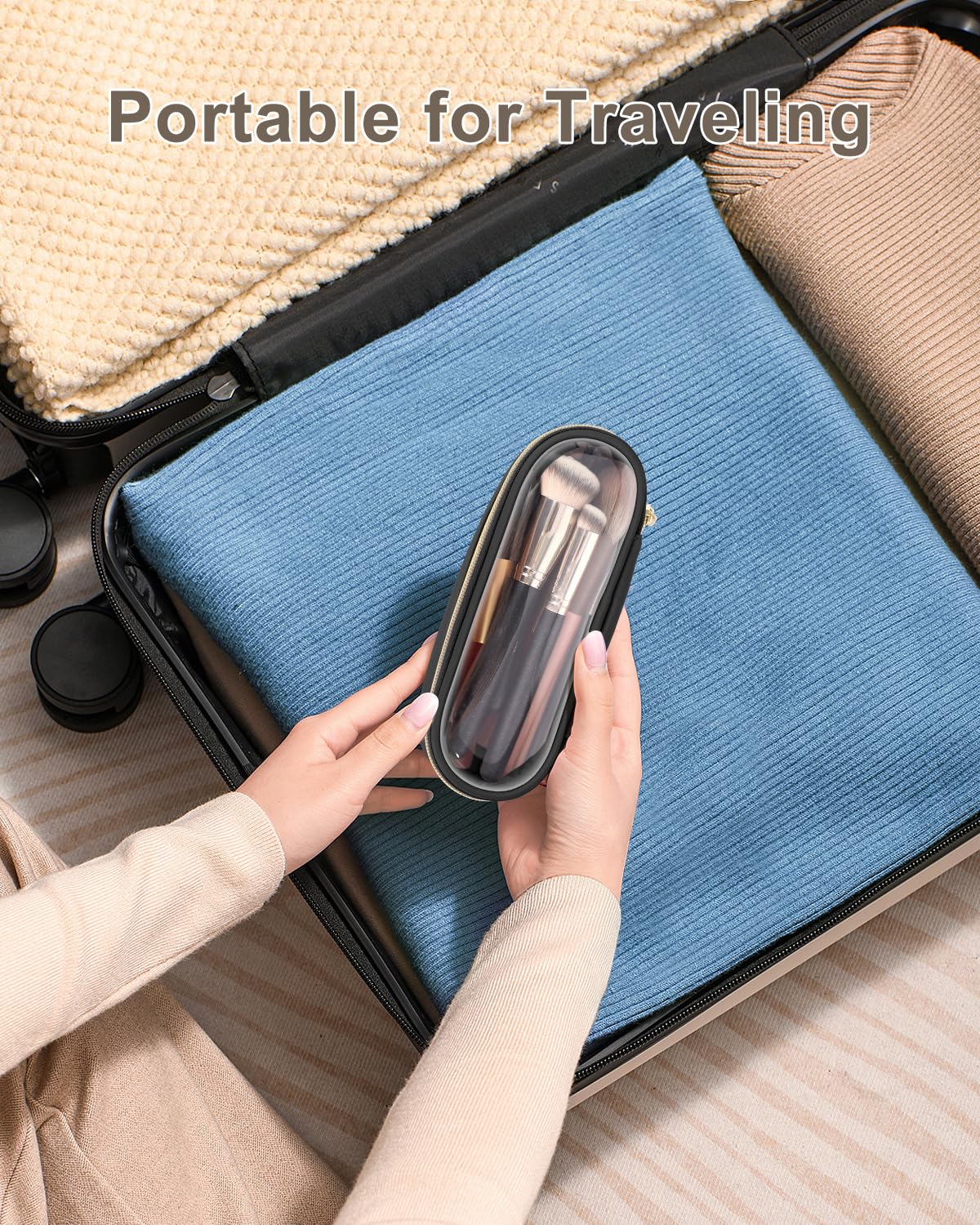 Soimeat durable metal zipper secures brushes inside during travel