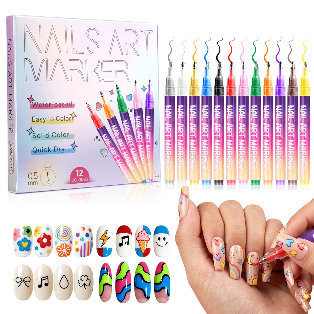 Sokfone set de bolígrafos para uñas con colores vibrantes para trazos finos y precisos.