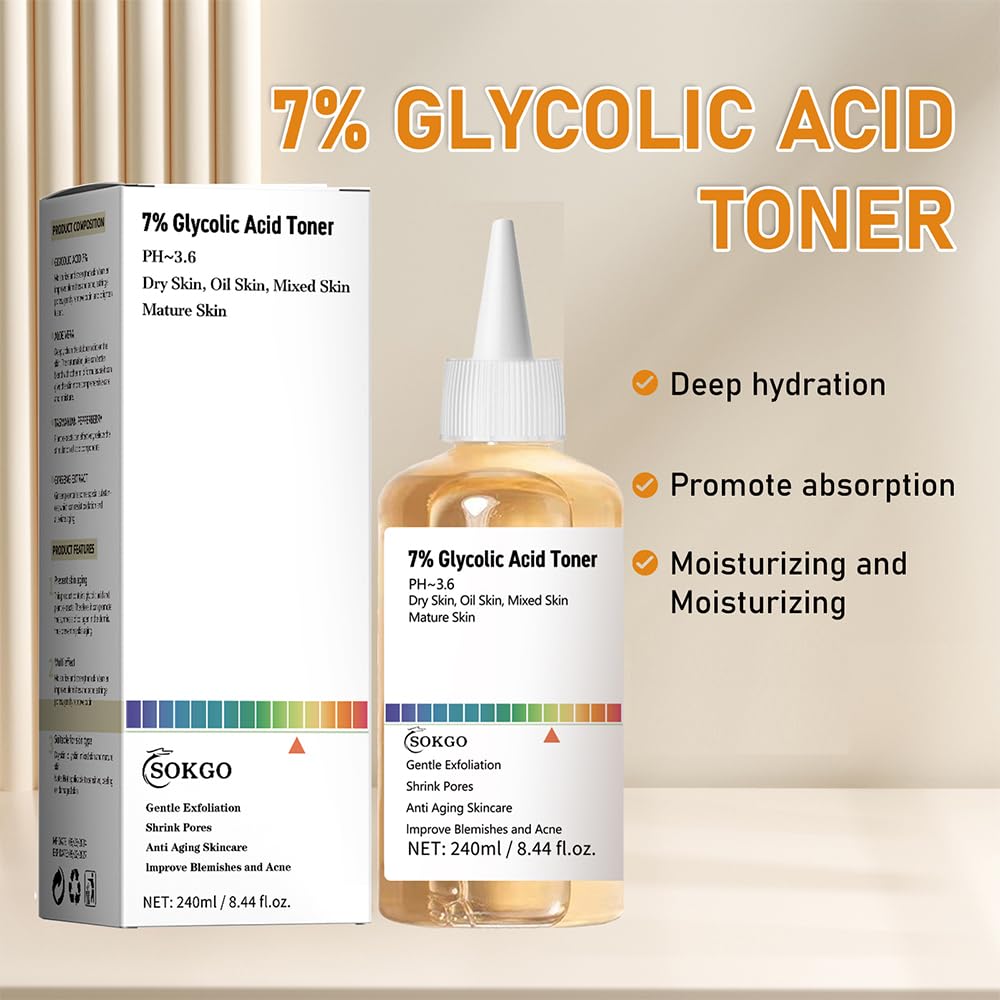Sokgo 7% Glycolic Toner exfoliation closeup reveals gentle texture refinement