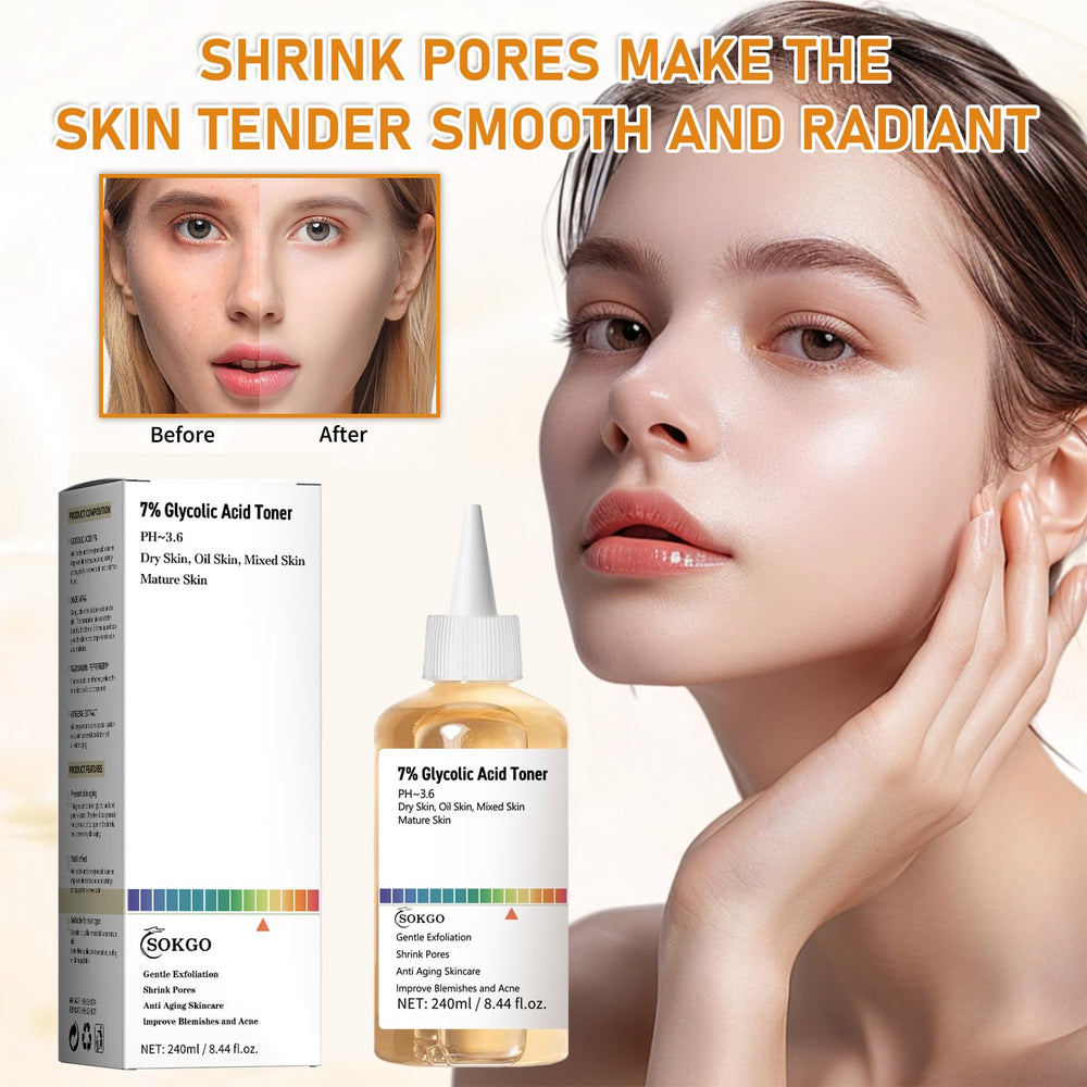 Sokgo 7% Glycolic Toner skin texture closeup hints at improved smoothness
