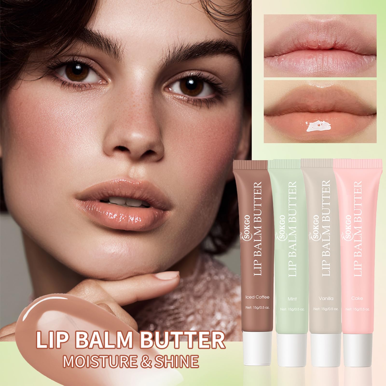 Sokgo brillo labial mantequilla acabado natural realza tono labial suavemente.