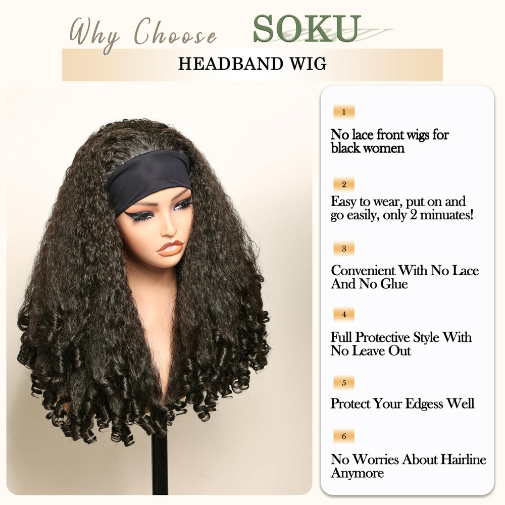 SOKU headband attachment wig enables quick, glue-free styling.