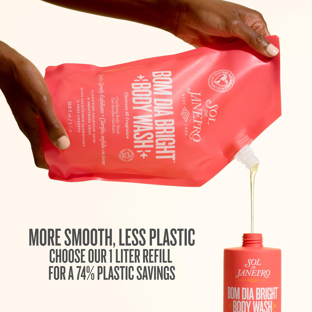 Bom Dia Bright on wet skin delivering thorough cleansing and exfoliation.