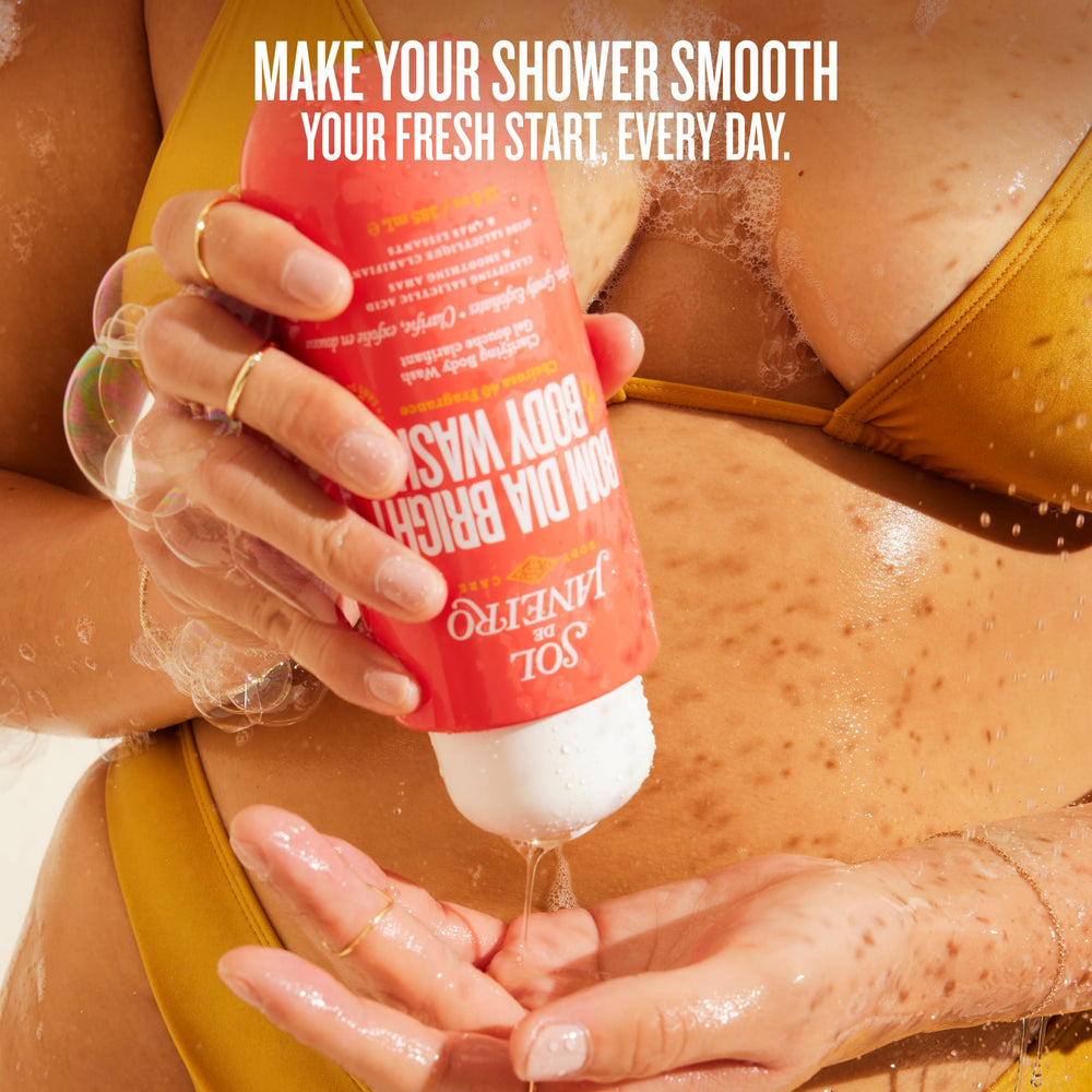 Lightweight texture of Bom Dia Bright Body Wash shown up close.