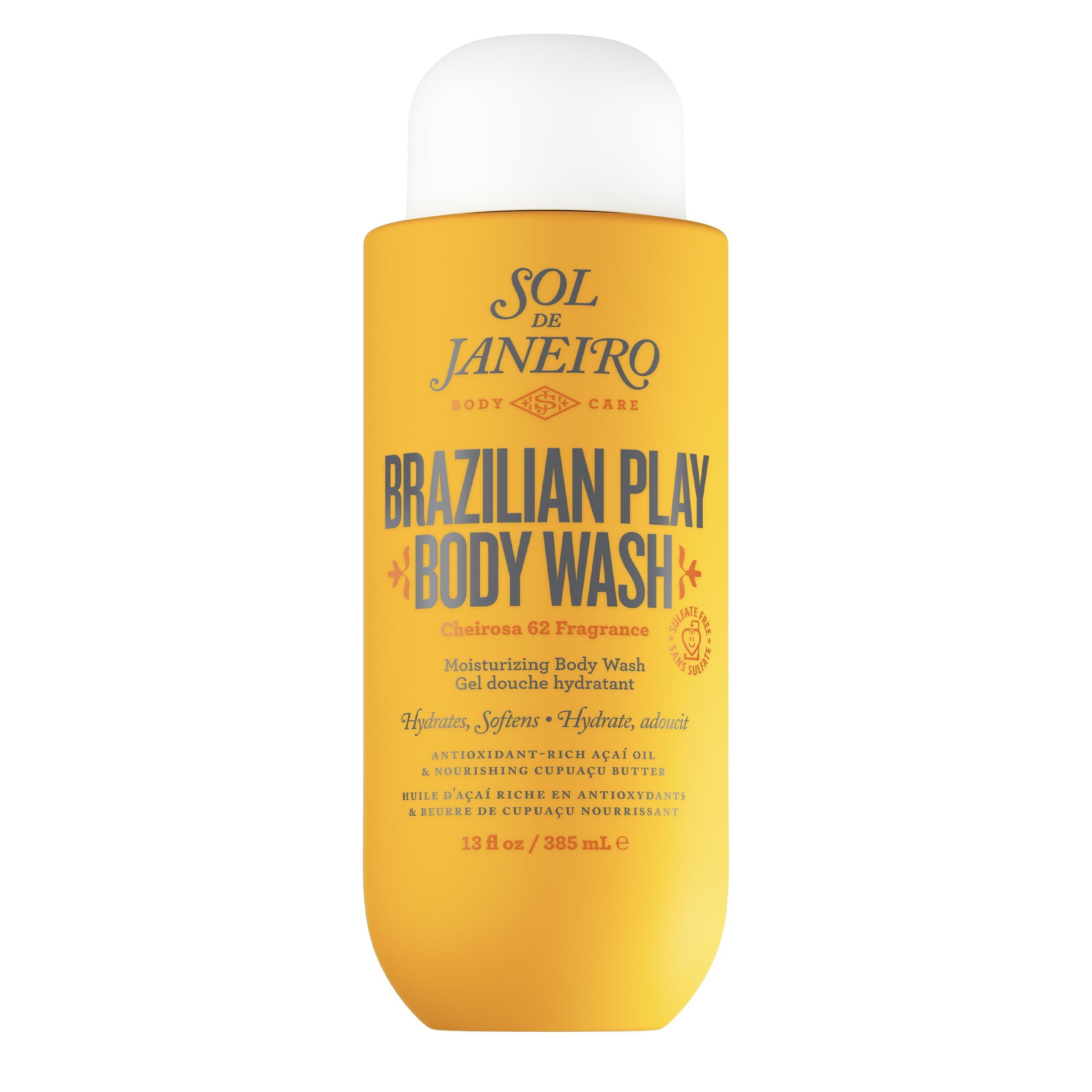 Sol de Janeiro Brazilian Play Body Wash bottle pour; creamy cleanse for soft, hydrated skin.
