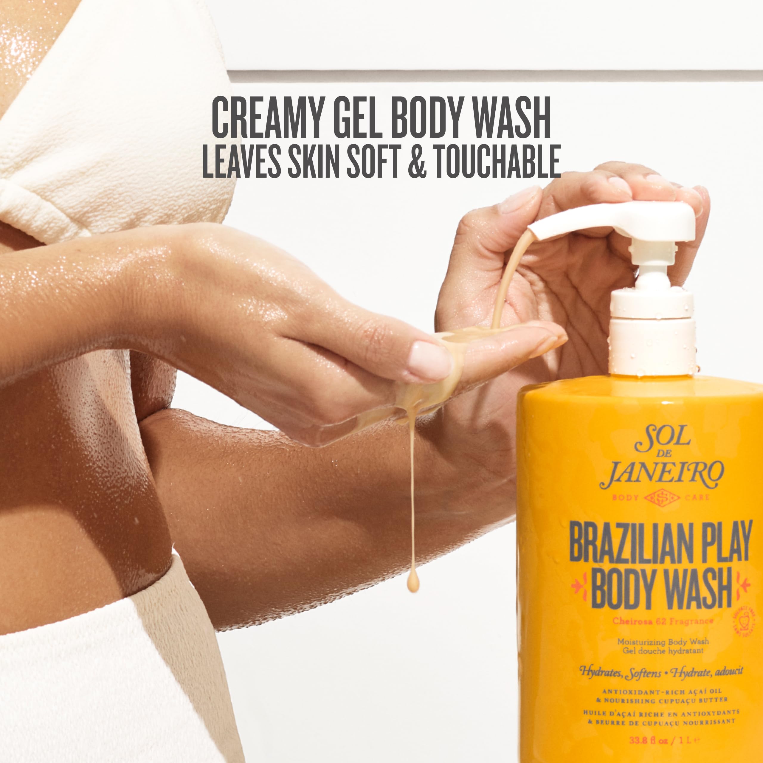 Sol de Janeiro Brazilian Play Body Wash lather close-up showing creamy texture and moisture.