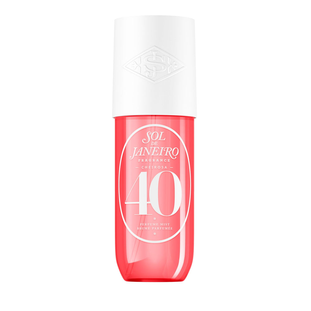 Sol de Janeiro Cheirosa 40 mist bottle close-up with silky vanilla-amber plum notes.