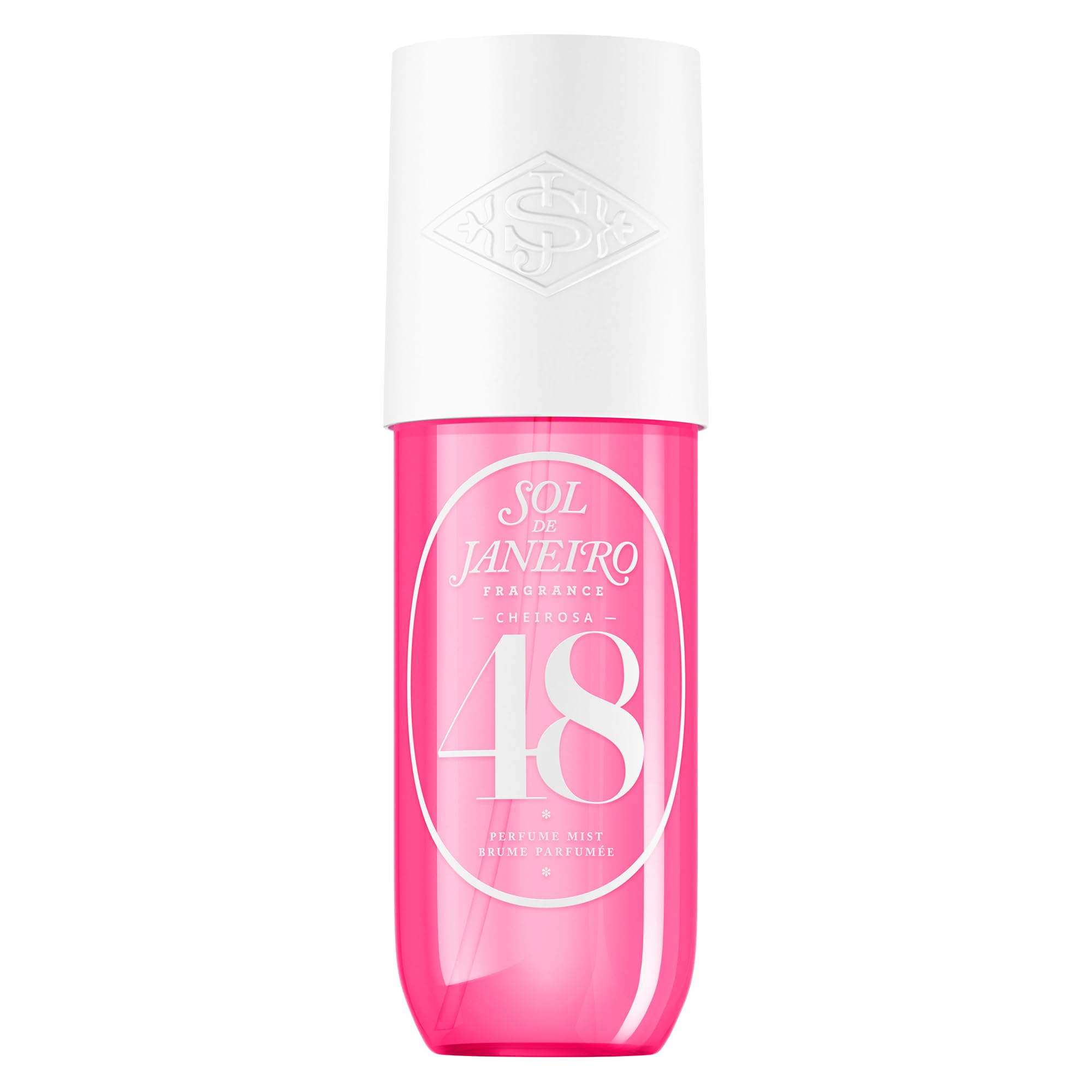 Sol de Janeiro Cheirosa 48 fragrance mist bottle close-up showing tropical notes for daily freshness.
