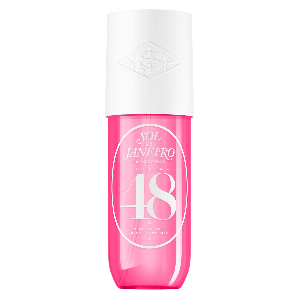 Sol de Janeiro Cheirosa 48 fragrance mist bottle close-up showing tropical notes for daily freshness.