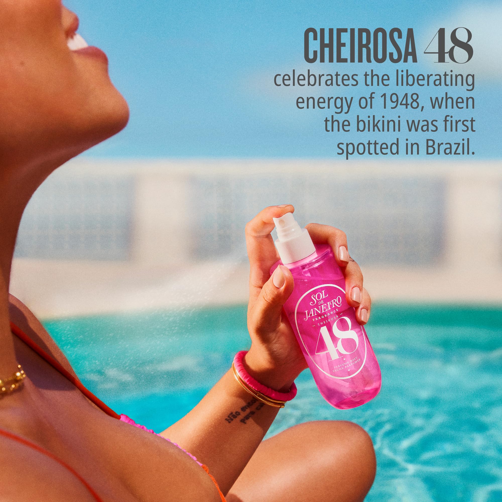 Sol de Janeiro Cheirosa 48 fragrance mist highlights guava and orchid notes for a fruity gourmand vibe.