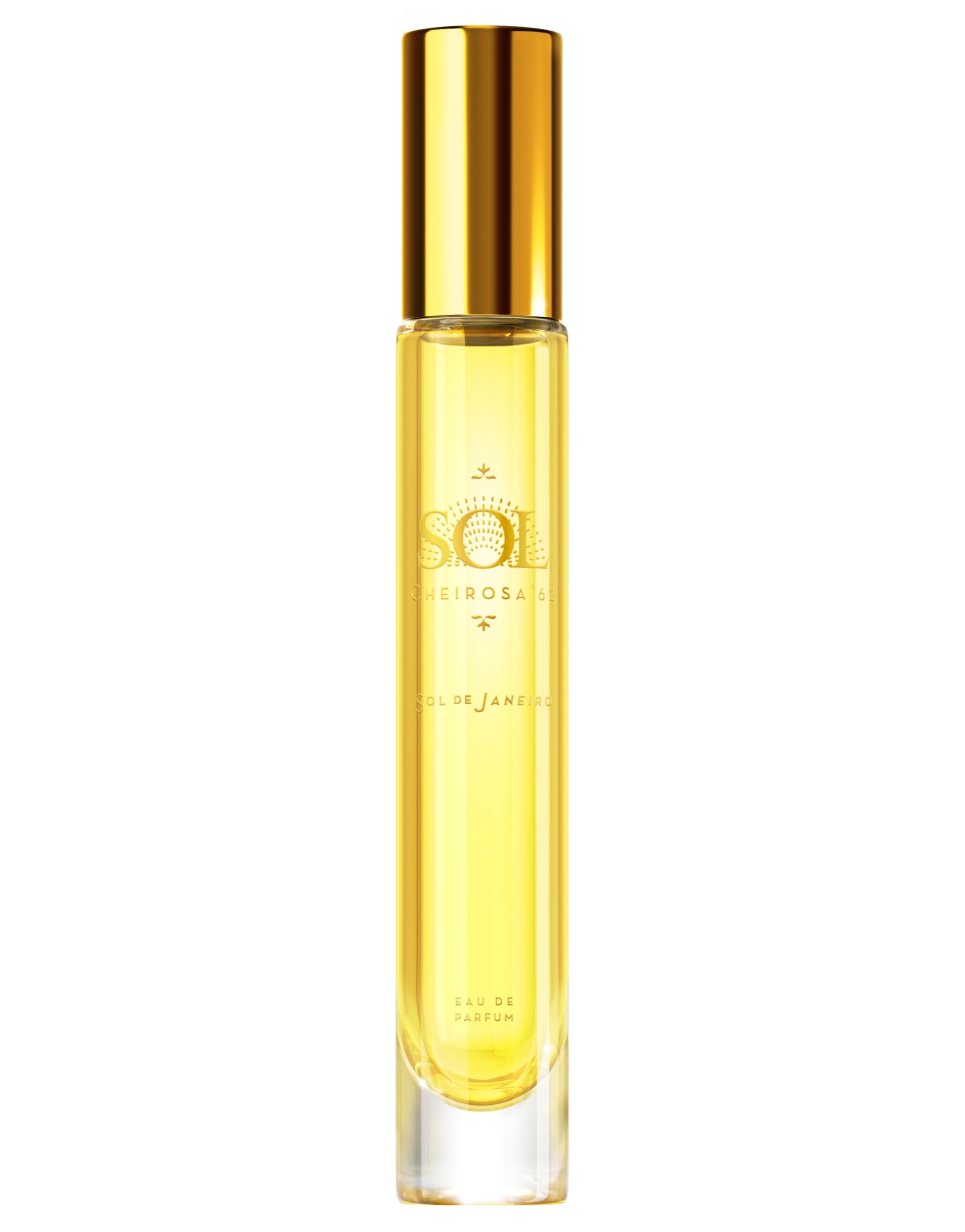Sol de Janeiro Cheirosa 62 perfume bottle glistens with a warm gourmand scent for sunny days