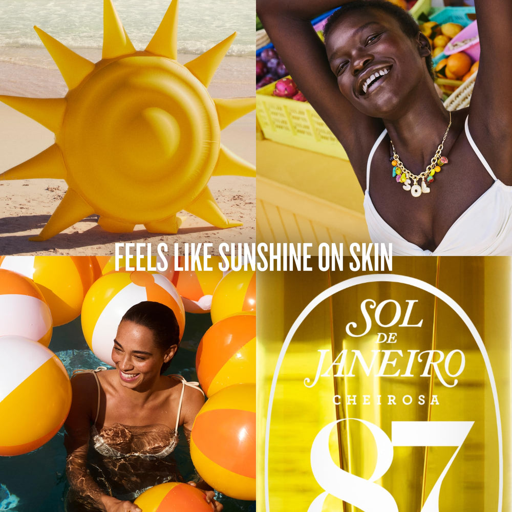 Sol de Janeiro Cheirosa 87 Rio Radiance florals and coconut notes highlighted.