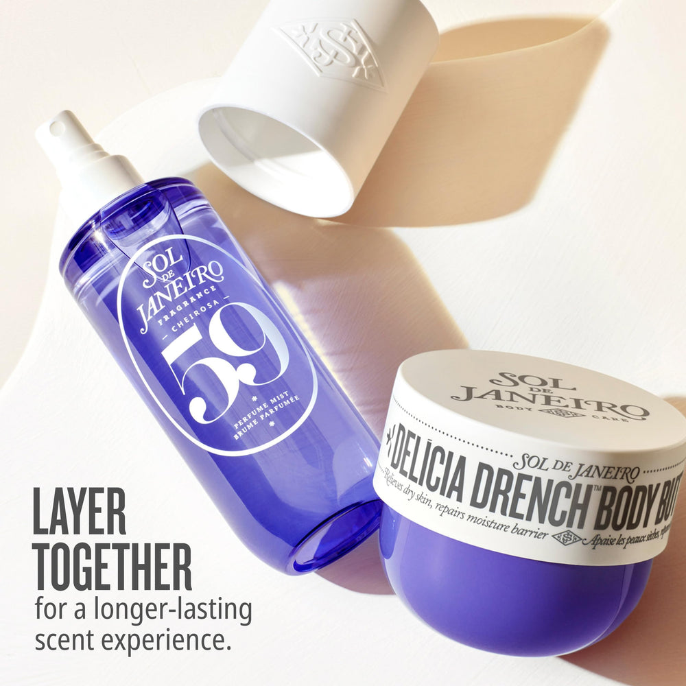 Sol de Janeiro Cheirosa 59 spray mist in action for daily fragrance.