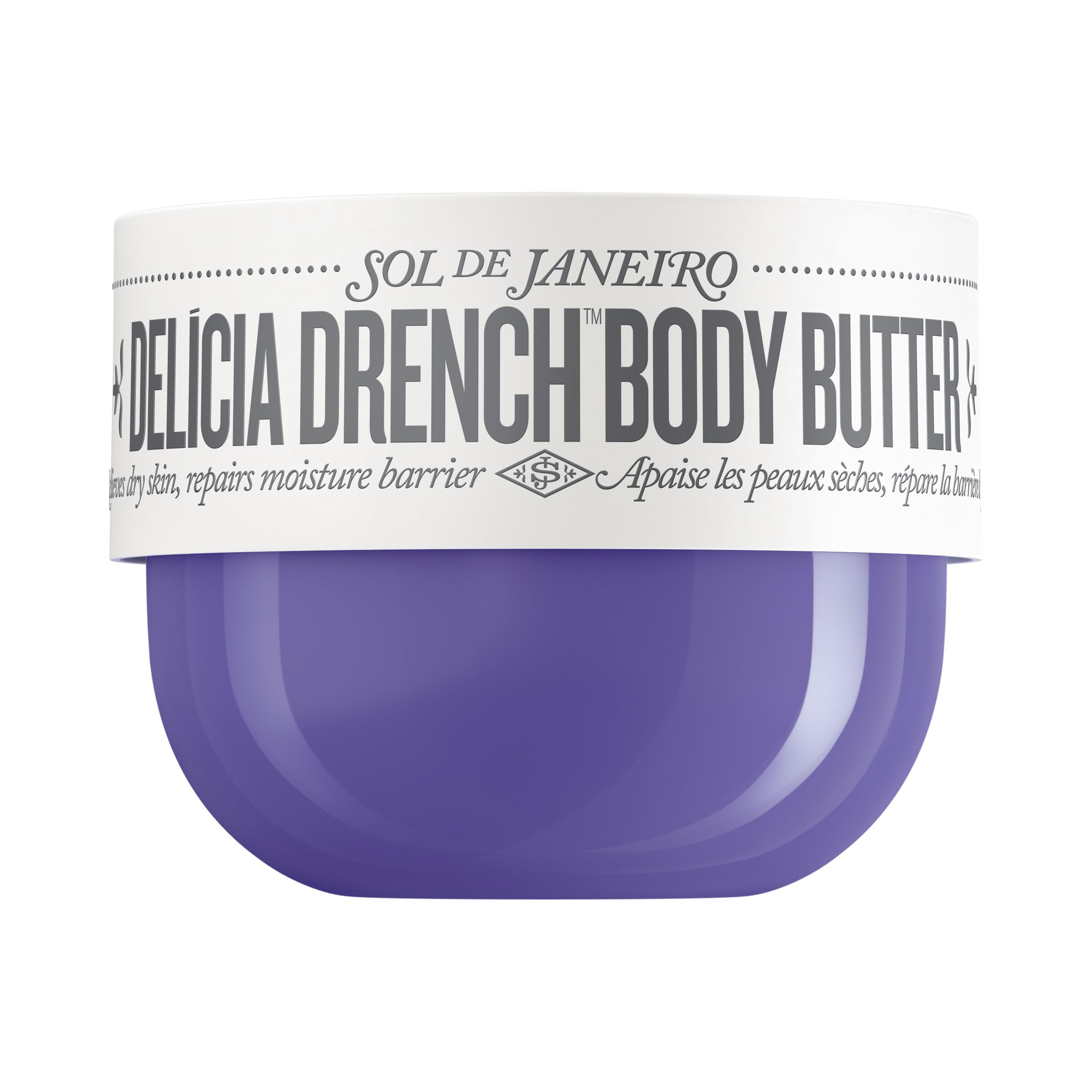 Sol de Janeiro Delicia Drench body butter jar closeup showing rich texture and luxury feel.