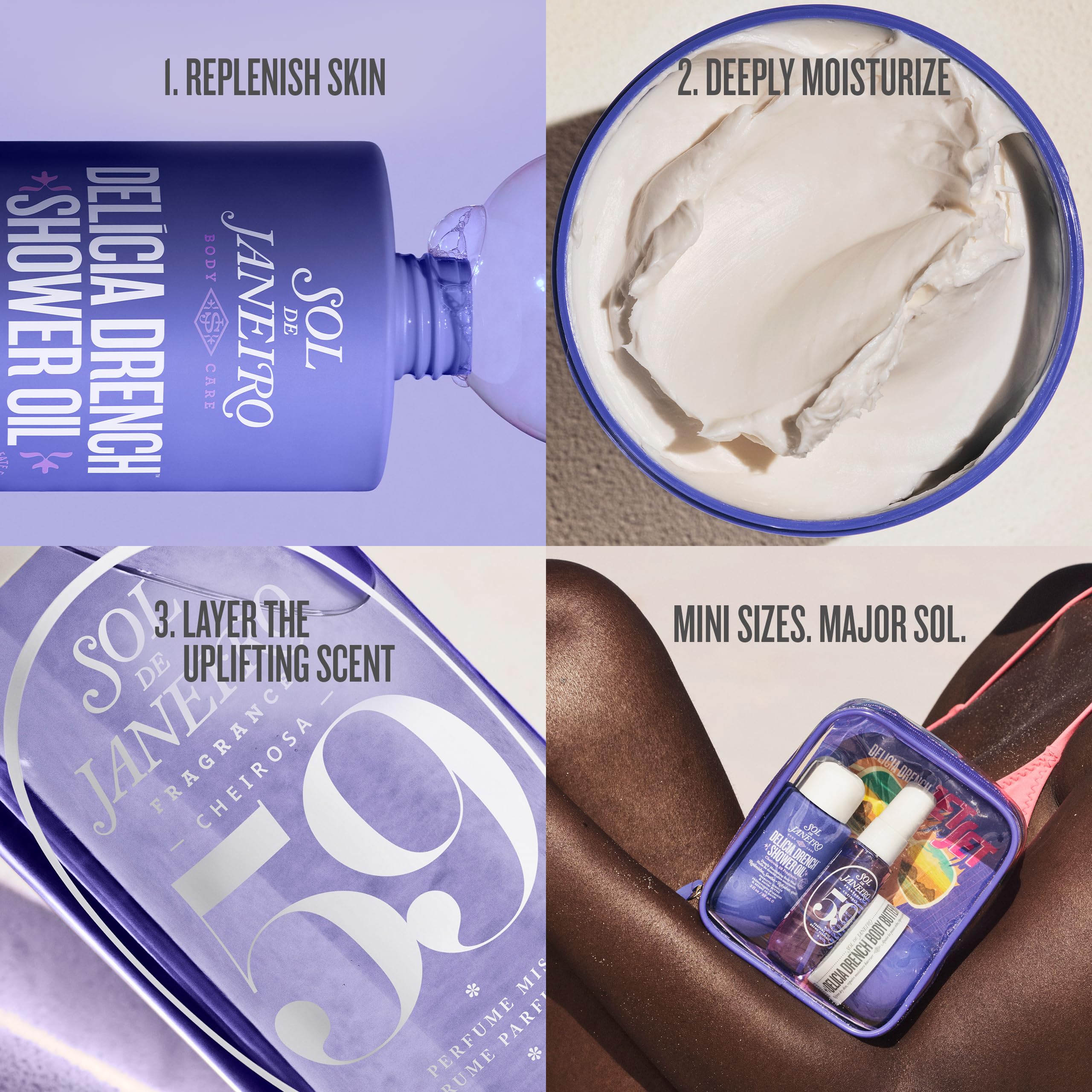 Sol de Janeiro Delícia Drench Body Butter texture close-up highlights rich nourishment.