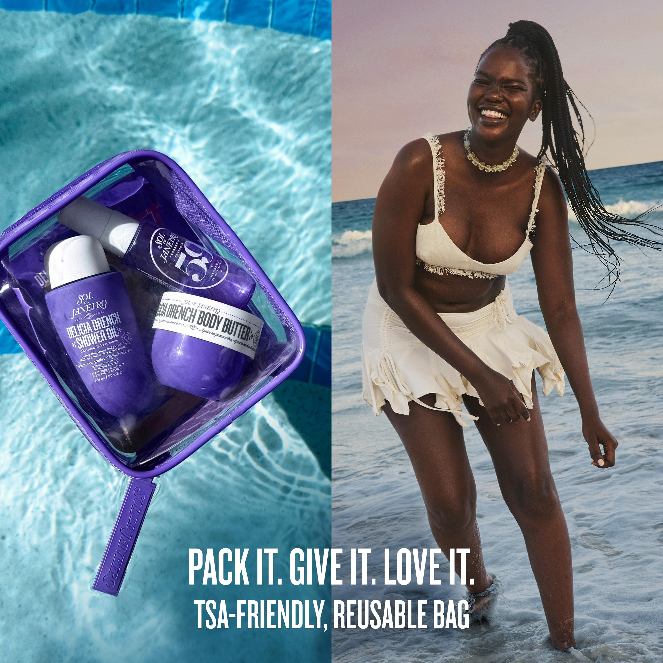 Sol de Janeiro Delícia Drench small bottles set enables convenient on-the-go care.