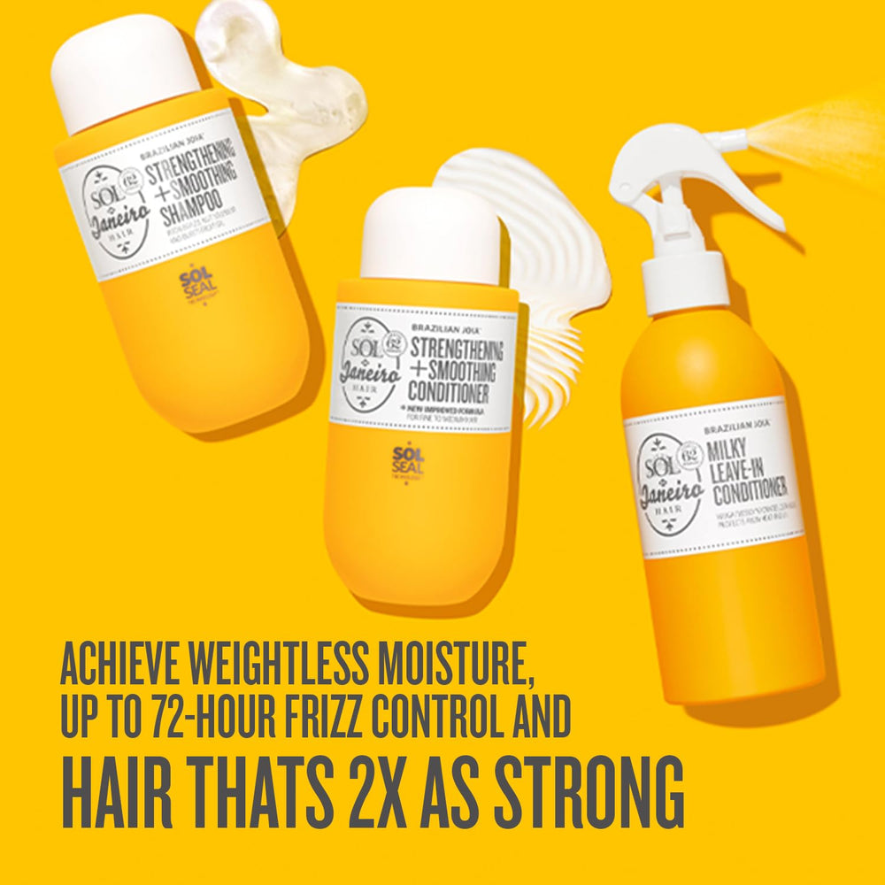 Sol de Janeiro Frizz-Control bottle demonstrates 72-hour frizz defense.